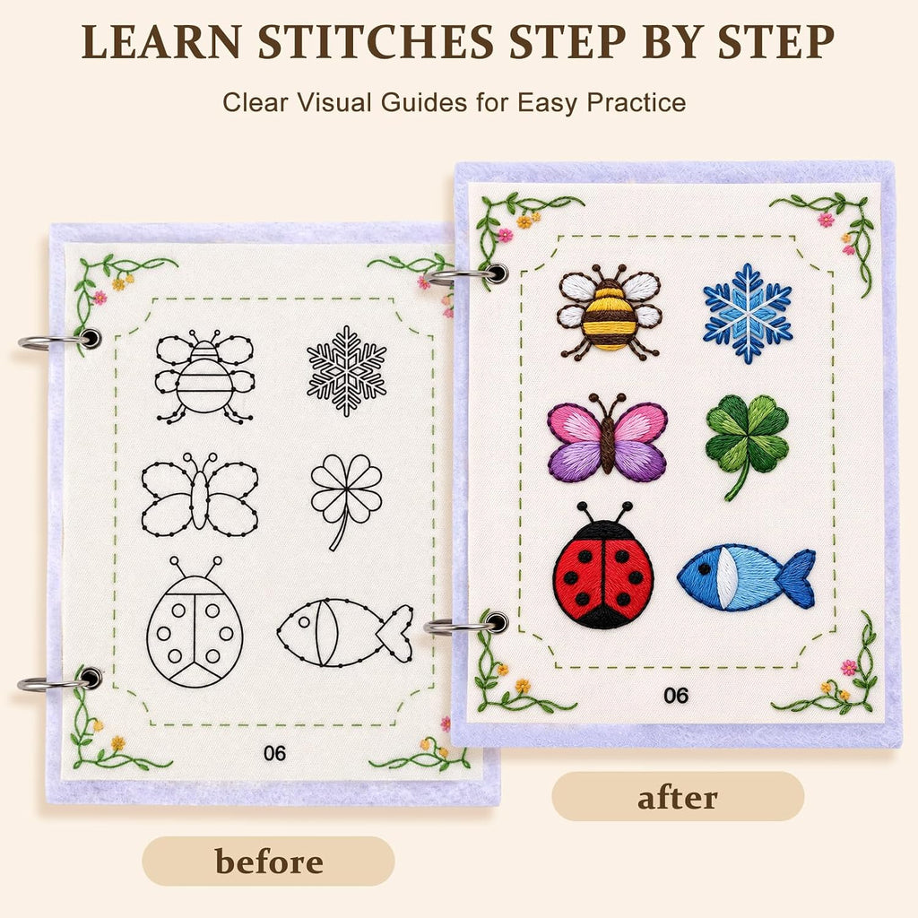 DIY Embroidery Stitch Book Kit for Beginners, Easy Embroidery Sampler