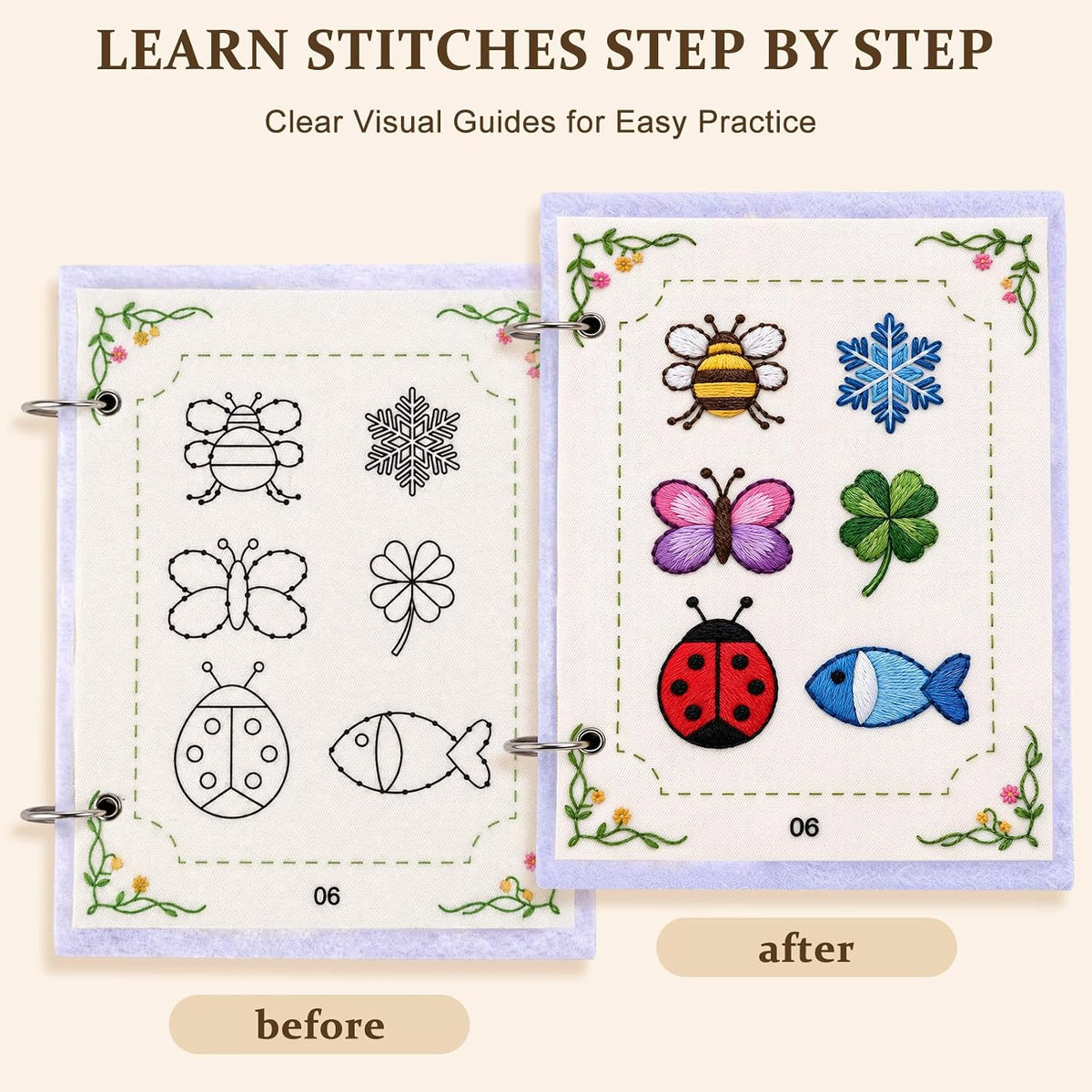 DIY Embroidery Stitch Book Kit for Beginners, Easy Embroidery Sampler
