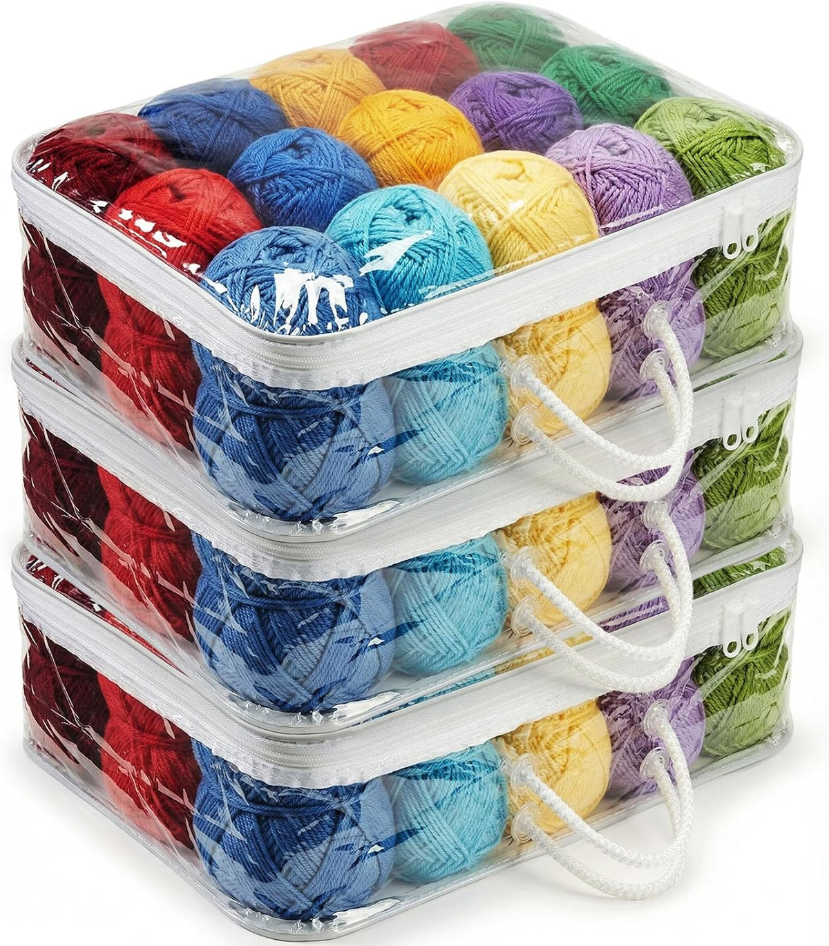 Shinylin 3 Pack Clear Yarn Storage Bags Bulk, Yarn Organizers, White