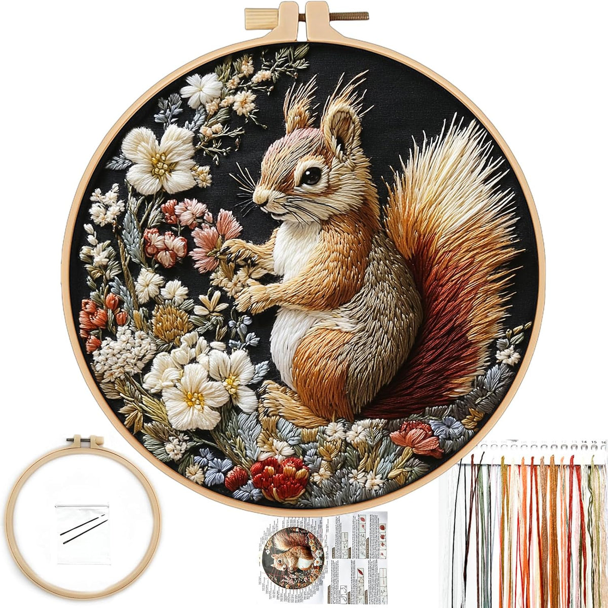 FONNUY Funny Squirrel Floral Embroidery Kit, Cross Stitch Kits for