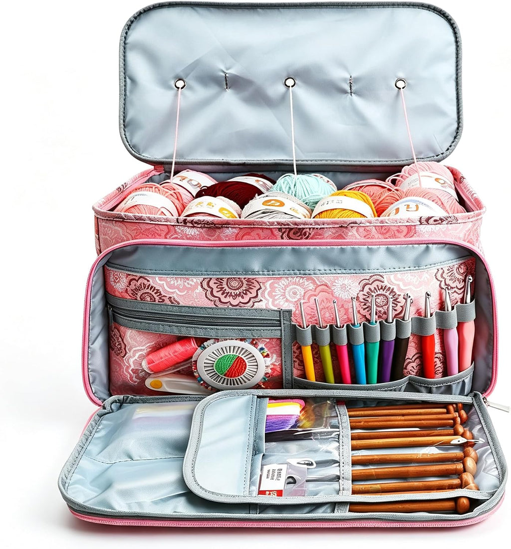 Knitting Bag Organizer, Yarn Storage, Large Crochet Tote Bag for