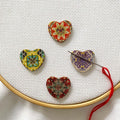 DPXWCCH 4 Pieces Heart Floral Needle Minders for Cross Stitch Wooden