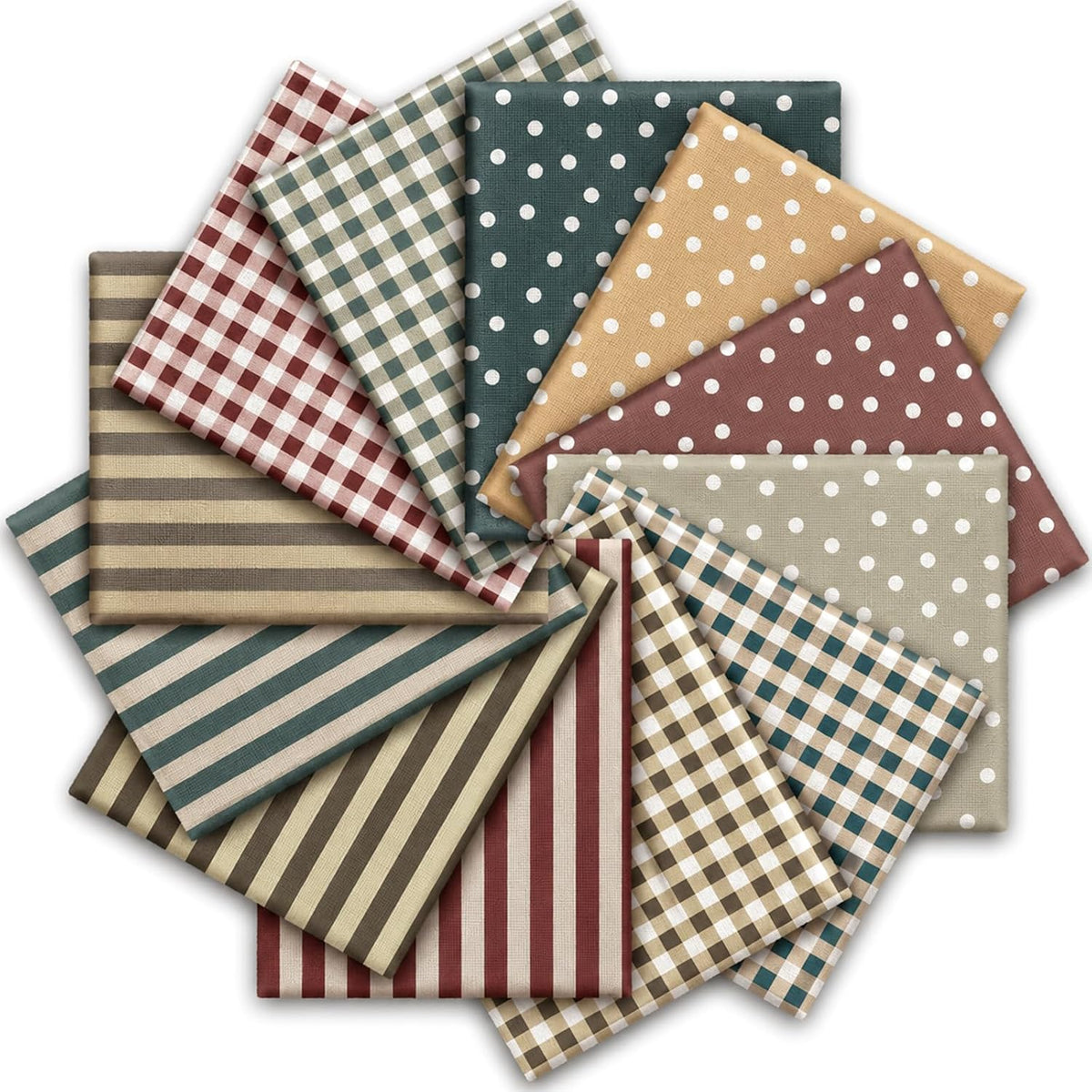 JarThenaAMCS 12 Pcs Cotton Fabric Bundles, Boho Stripe Dot