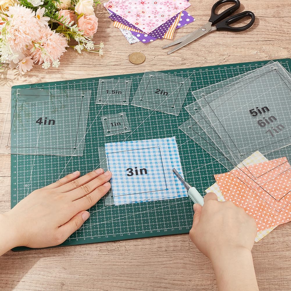 AHANDMAKER 8 Pcs Clear Acrylic Square Quilting Rulers and Templates 8