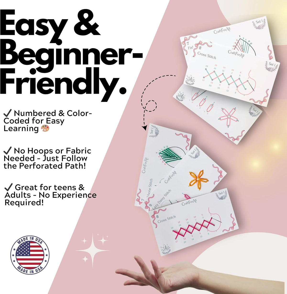 Perforated Embroidery Stitch Cards Starter DIY Kit, Beginner Colored