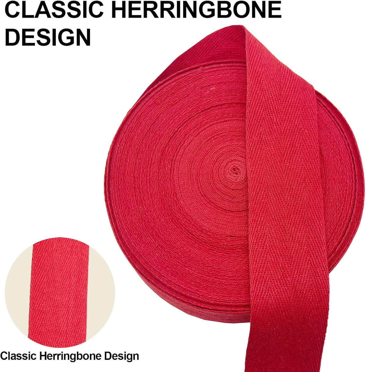 Red 1 1/2'' Cotton Herringbone Twill Tape 20yds for Sewing