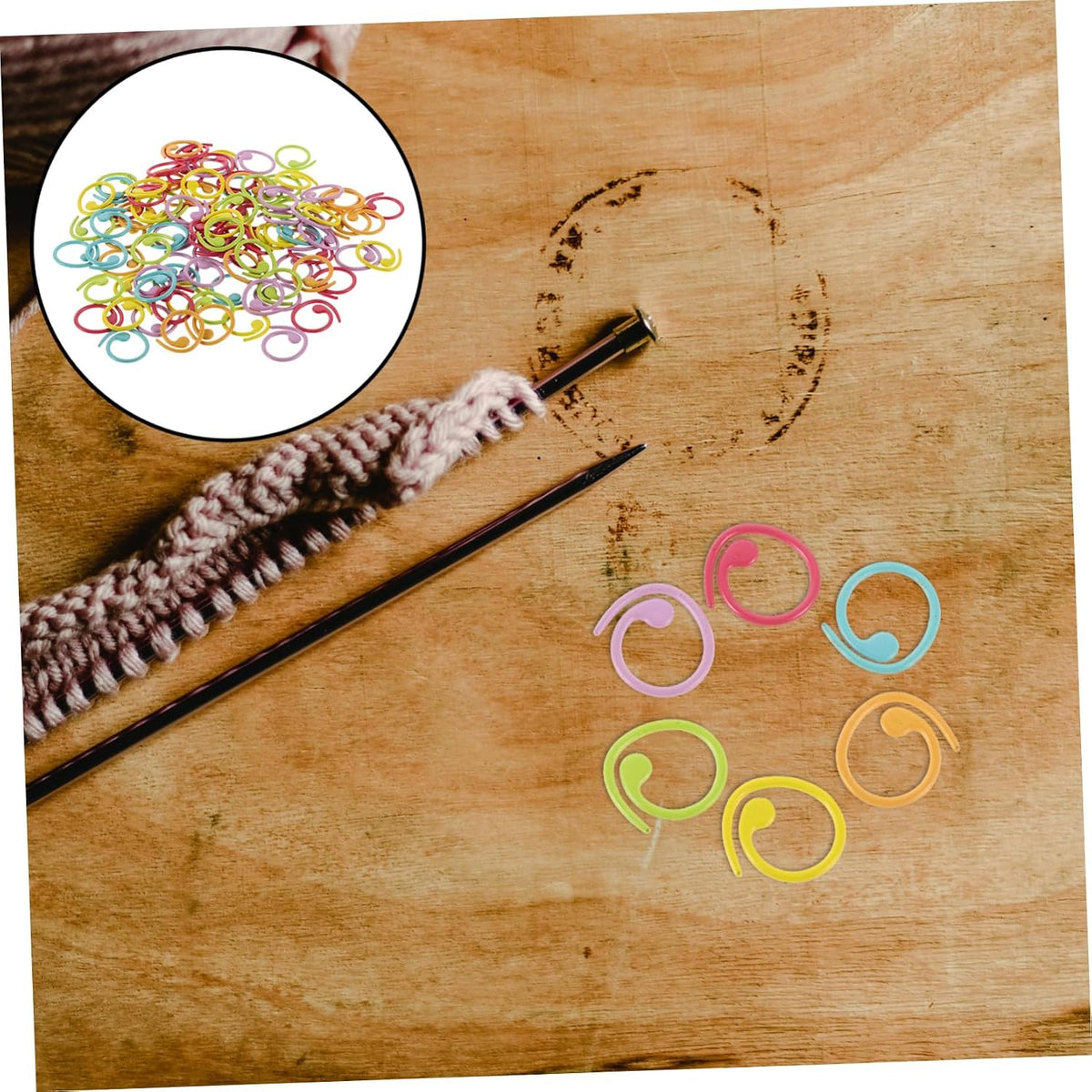 Spiral Metal Stitch Markers for Knitting Crochet Yarn, 100 Pack
