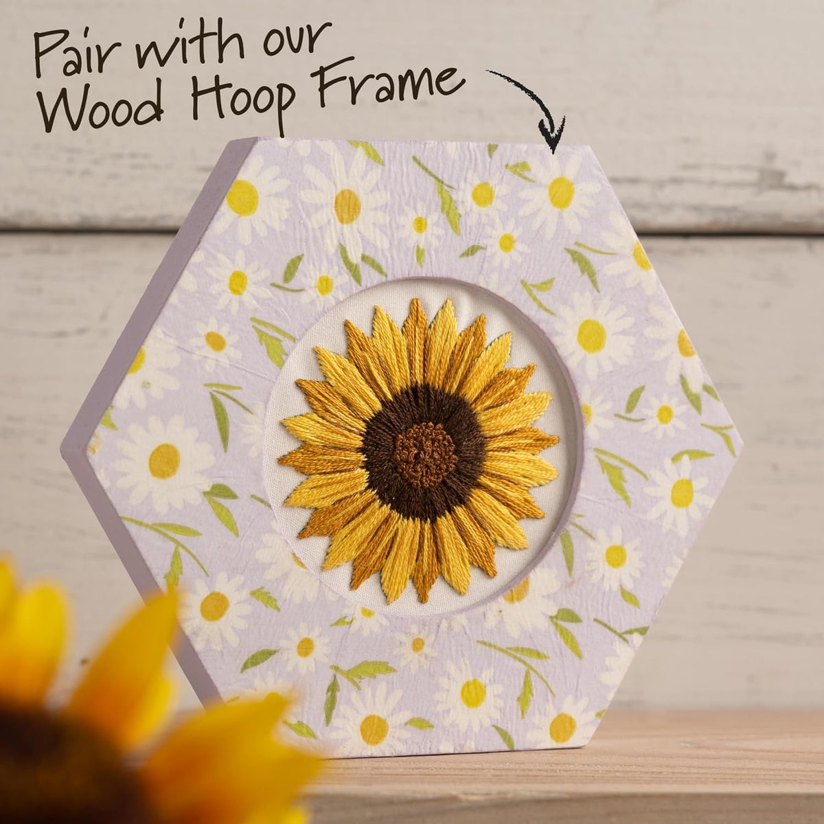 Bucilla, Stamped Embroidery Kit, Golden Sunflower, Includes 3" Hoop
