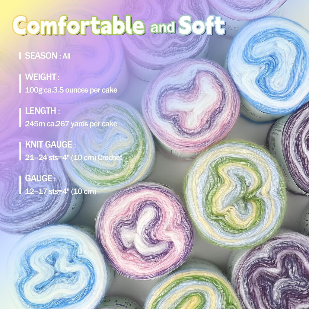Katech Gradient Cake Yarn for Crocheting Knitting-4 Pack of 100g/3.52