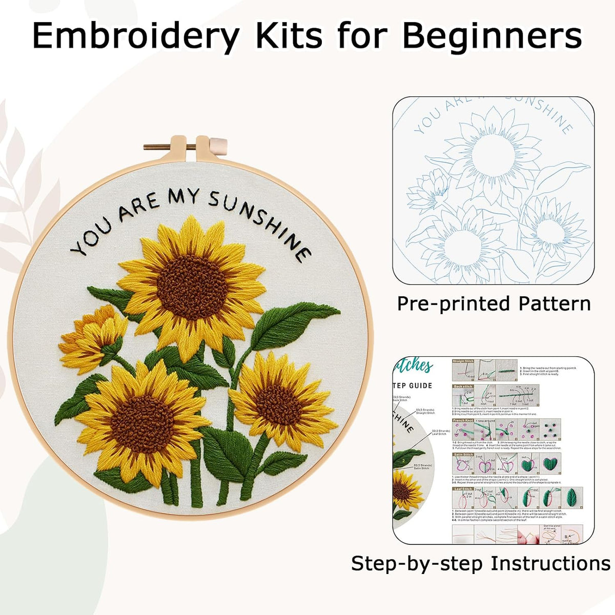 Nuberlic Sunflower Embroidery Kit for Beginners