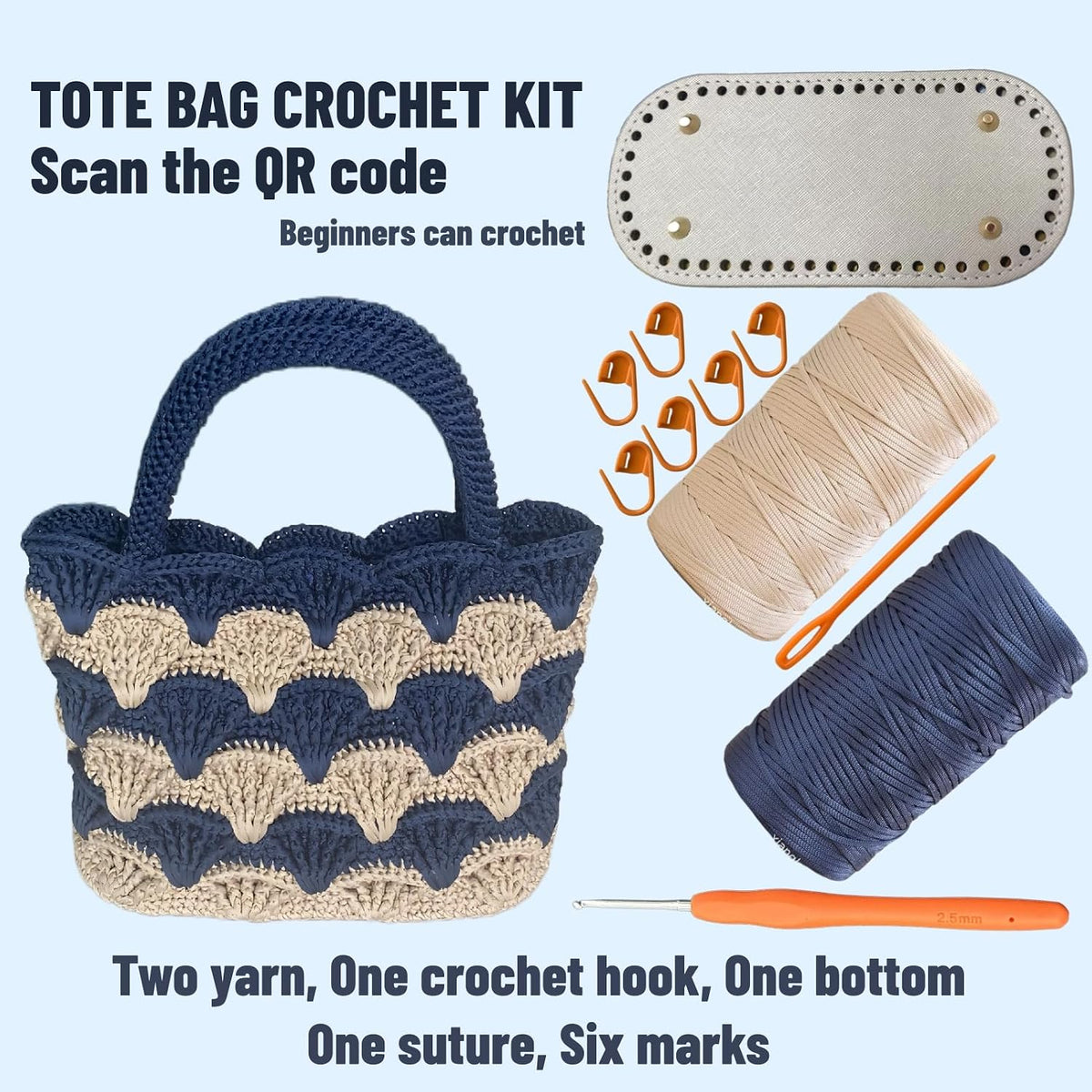 SHENJILL Tote Bag Crochet Kit for Beginners Two Color Crochet Kit with