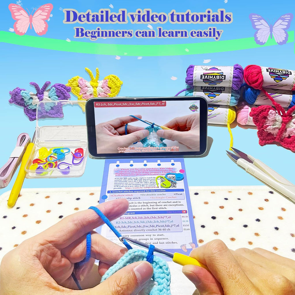 DIBYHIVE Crochet Kit for Beginners,Complete Video Tutorials,3D