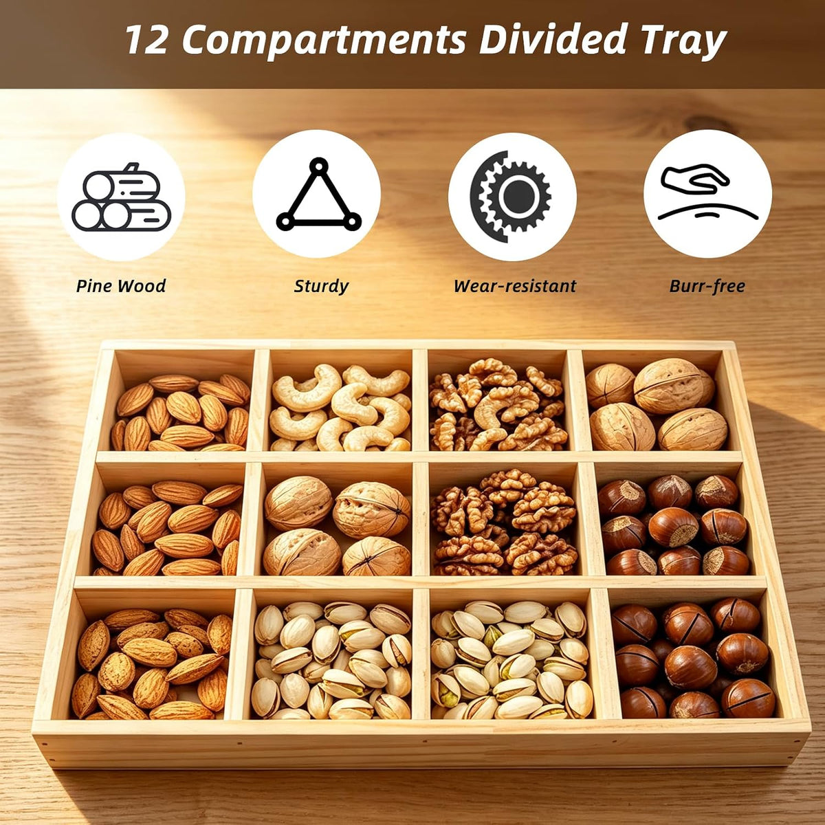 2 Pack Wooden Sorting Tray Grid Display 12 Compartments