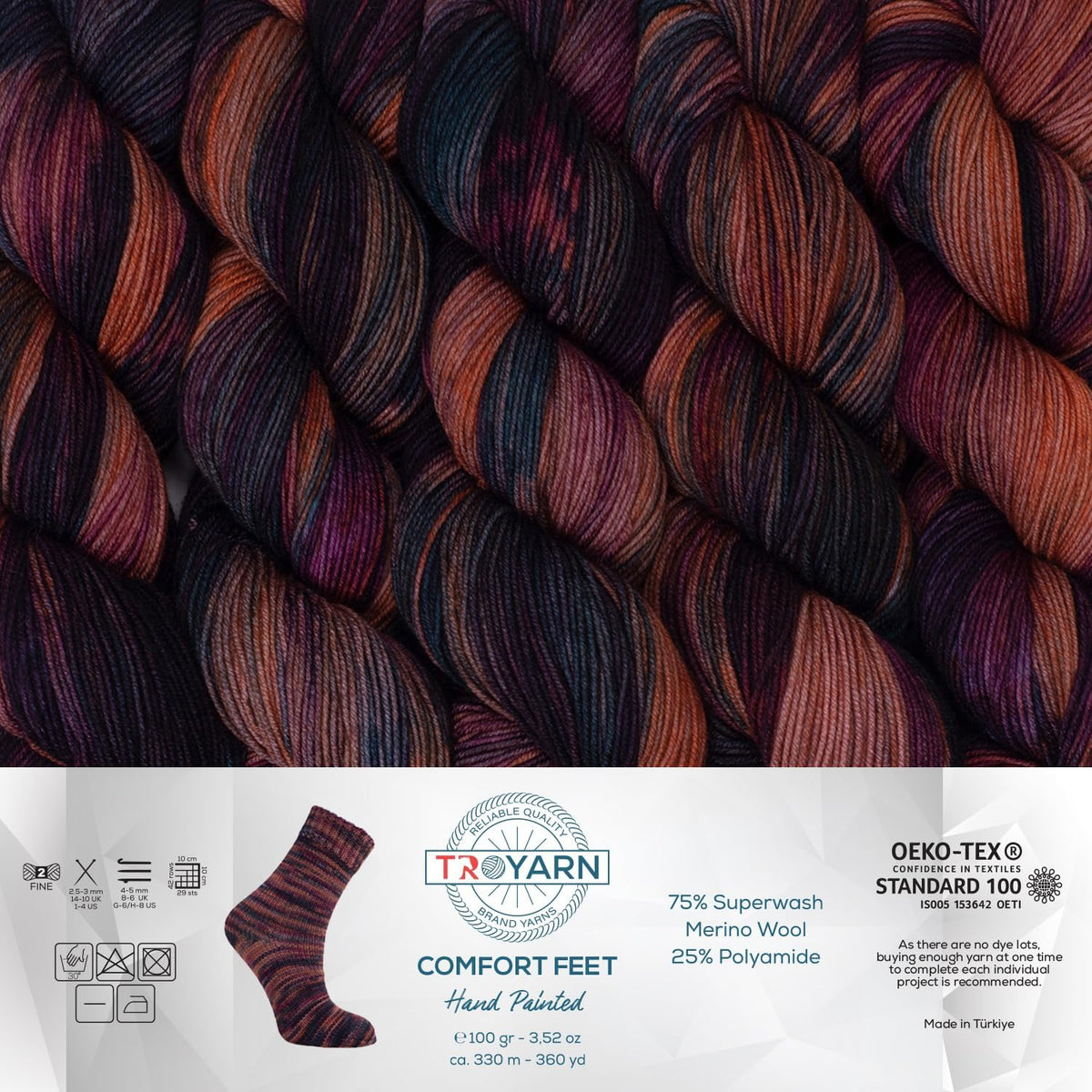 Troyarn Comfort Feet (1- Skein Pack) Hand Painted Yarn 75% Superwash