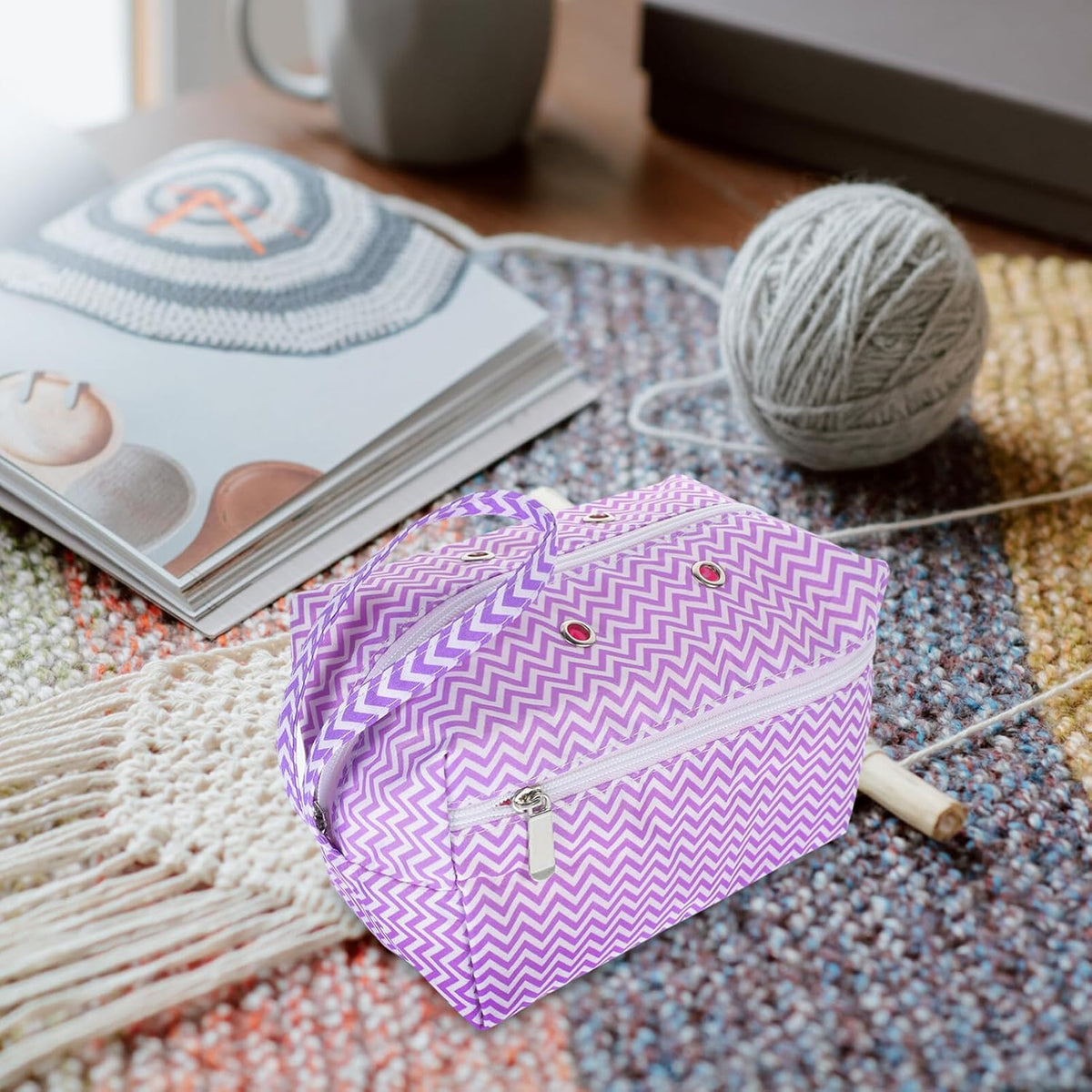 Crochet Project Yarn Bag for Crocheters, Cotton Storage Organizer