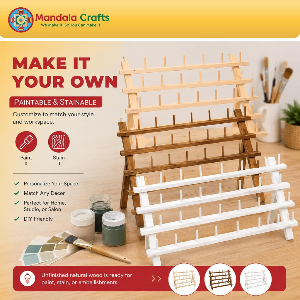 Mandala Crafts 60 Spool Pink Thread Rack Sewing Embroidery Thread