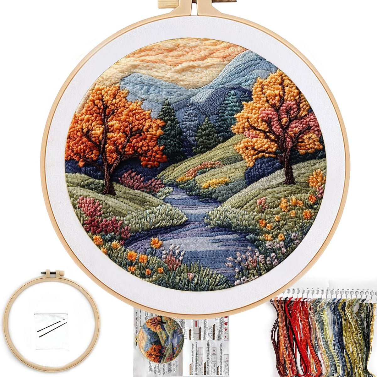 FONNUY Embroidery Kit for Beginners, Boho Nature Landscape Pre-Stamped