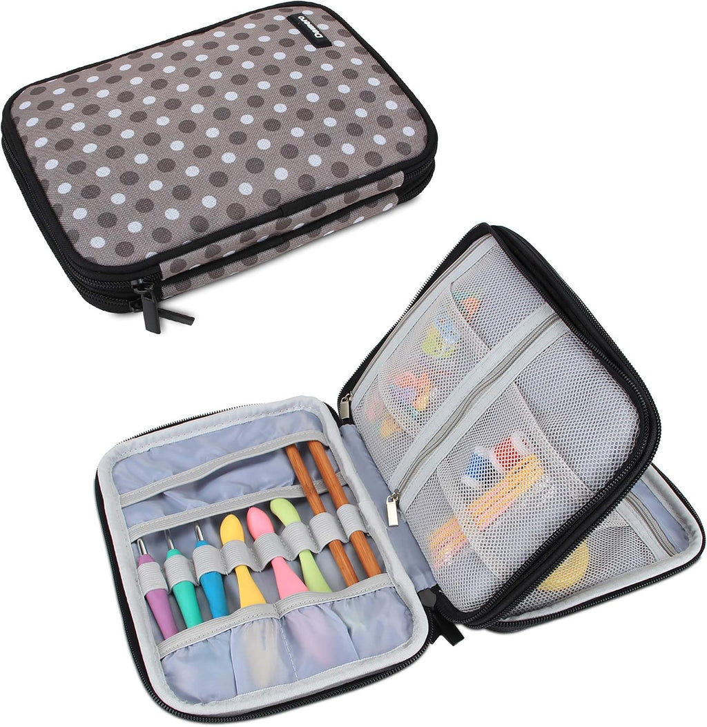 Damero Crochet Hook Case Organizer Empty, Large, Gray Dots