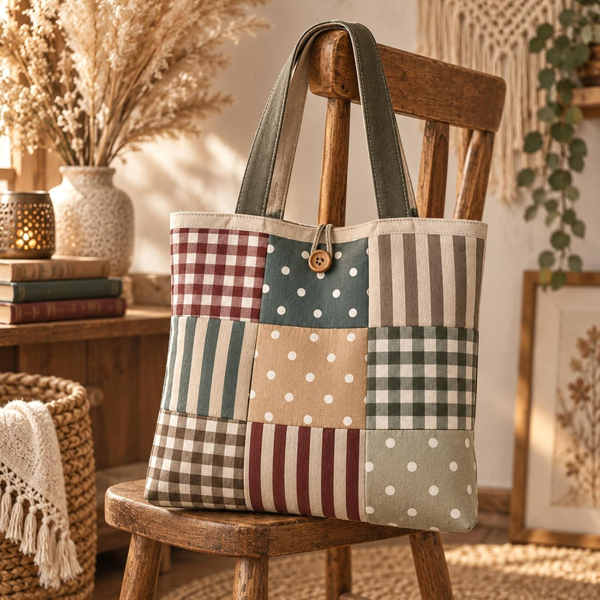 JarThenaAMCS 12 Pcs Cotton Fabric Bundles, Boho Stripe Dot