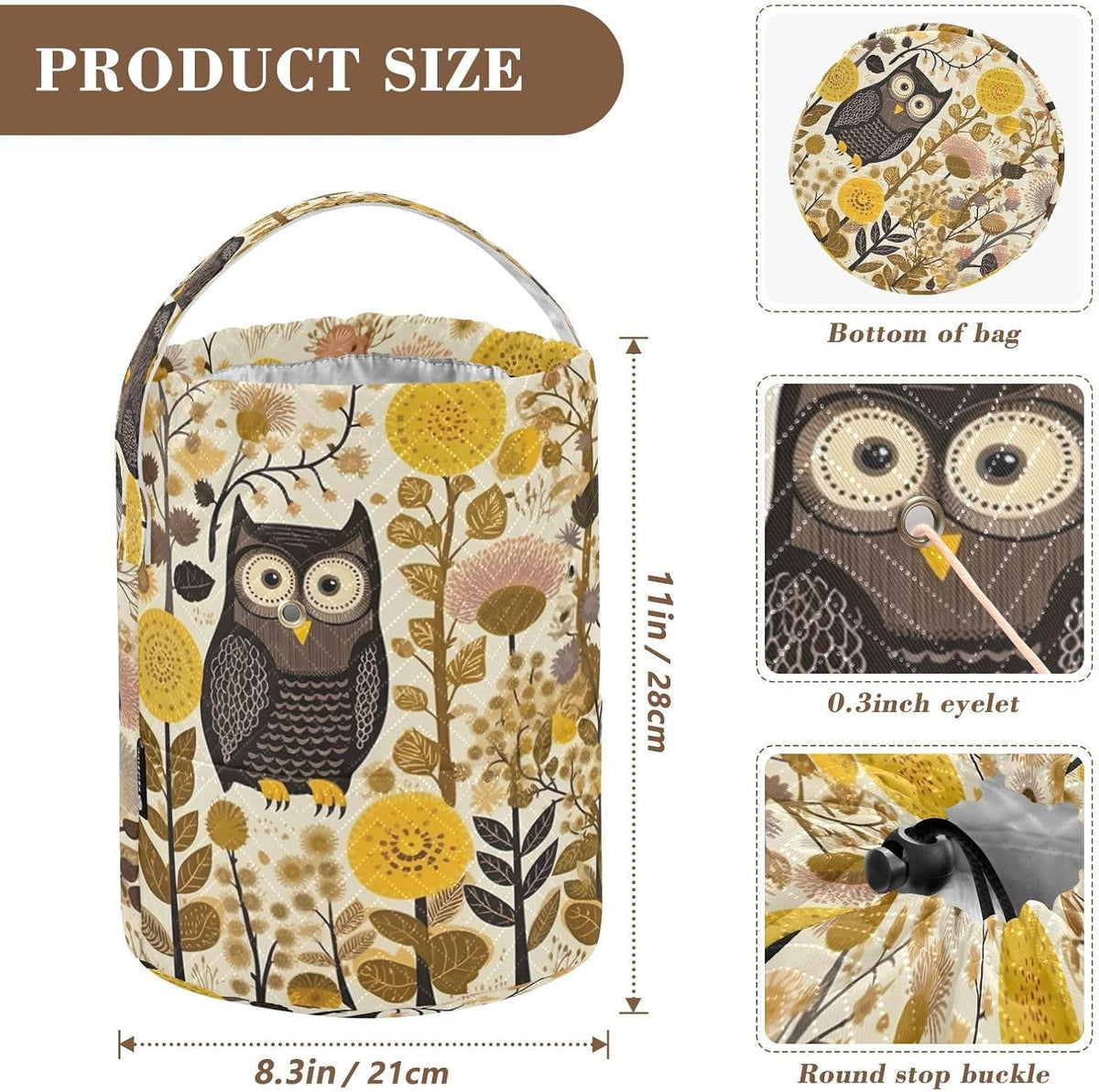 YETTASBIN Flower Owl Yarn Storage Bag, Large Crochet Knitting Bag