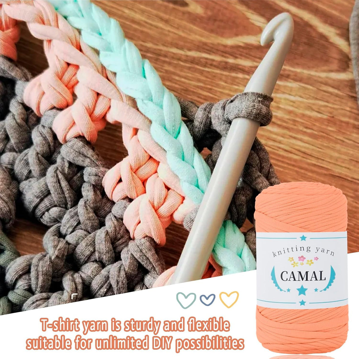 CAMAL Tshirt Yarn for Crochet, 400g Soft Ribbon Yarn for Crocheting &
