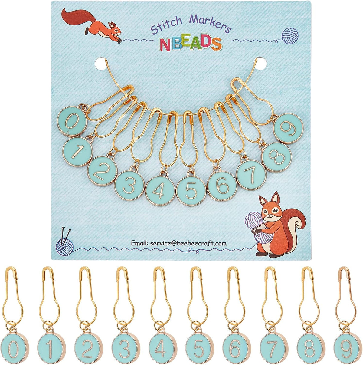 NBEADS 10 Pcs Number 0~9 Stitch Markers, Alloy Enamel Crochet Stitch