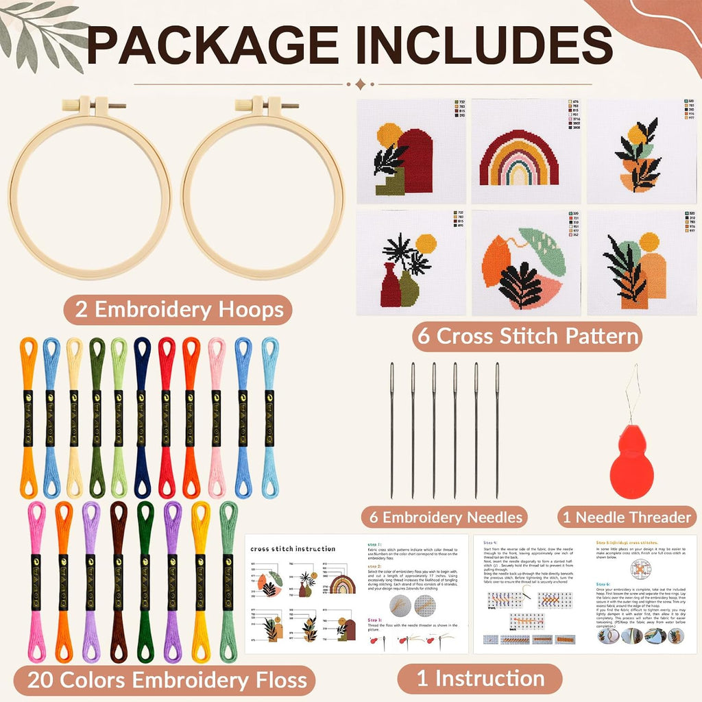ZOIIWA 6PCS Boho Embroidery Kit for Beginners Adults Summer Cross