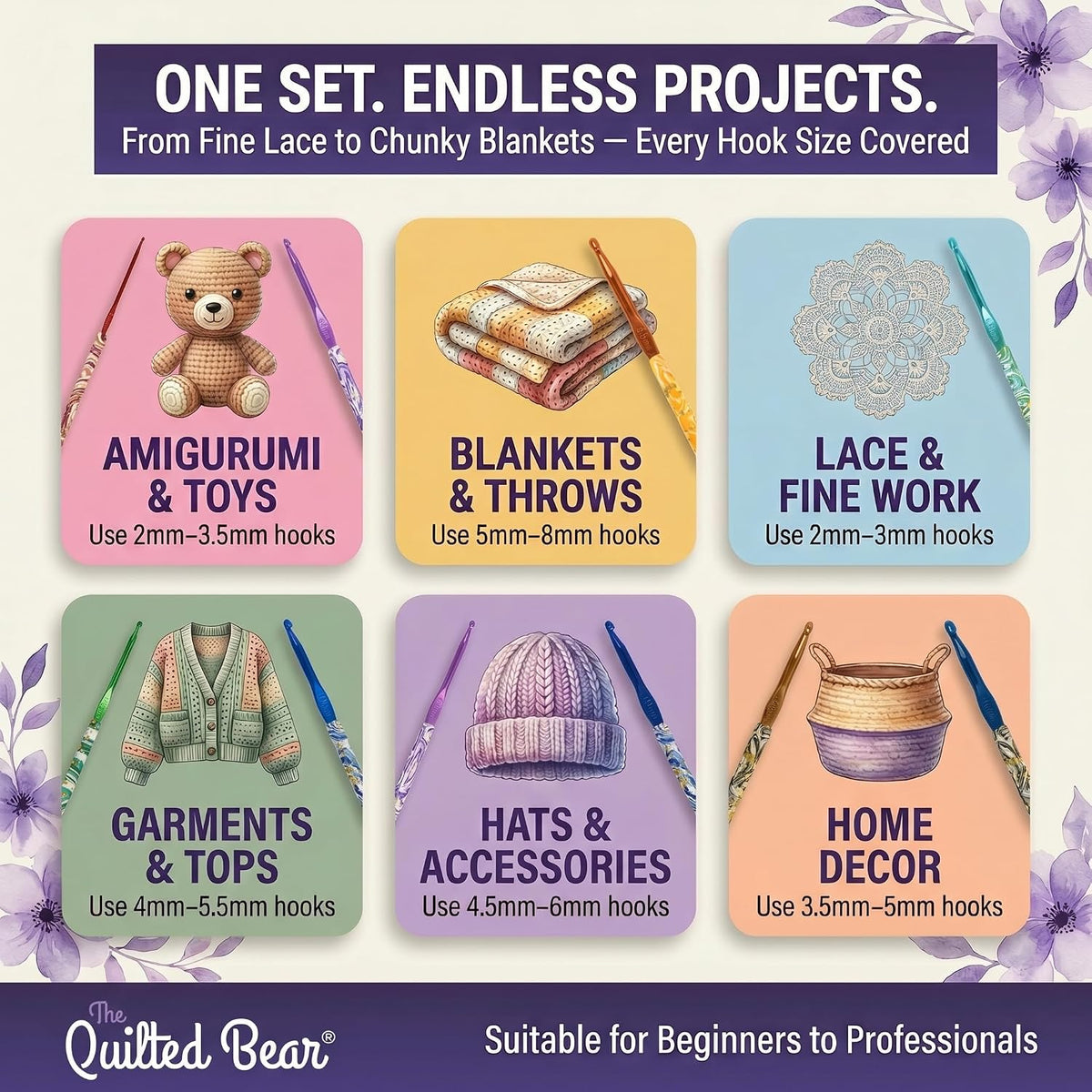 The Quilted Bear Soft Touch Marble Crochet Hook Set, 12 Ergonomic
