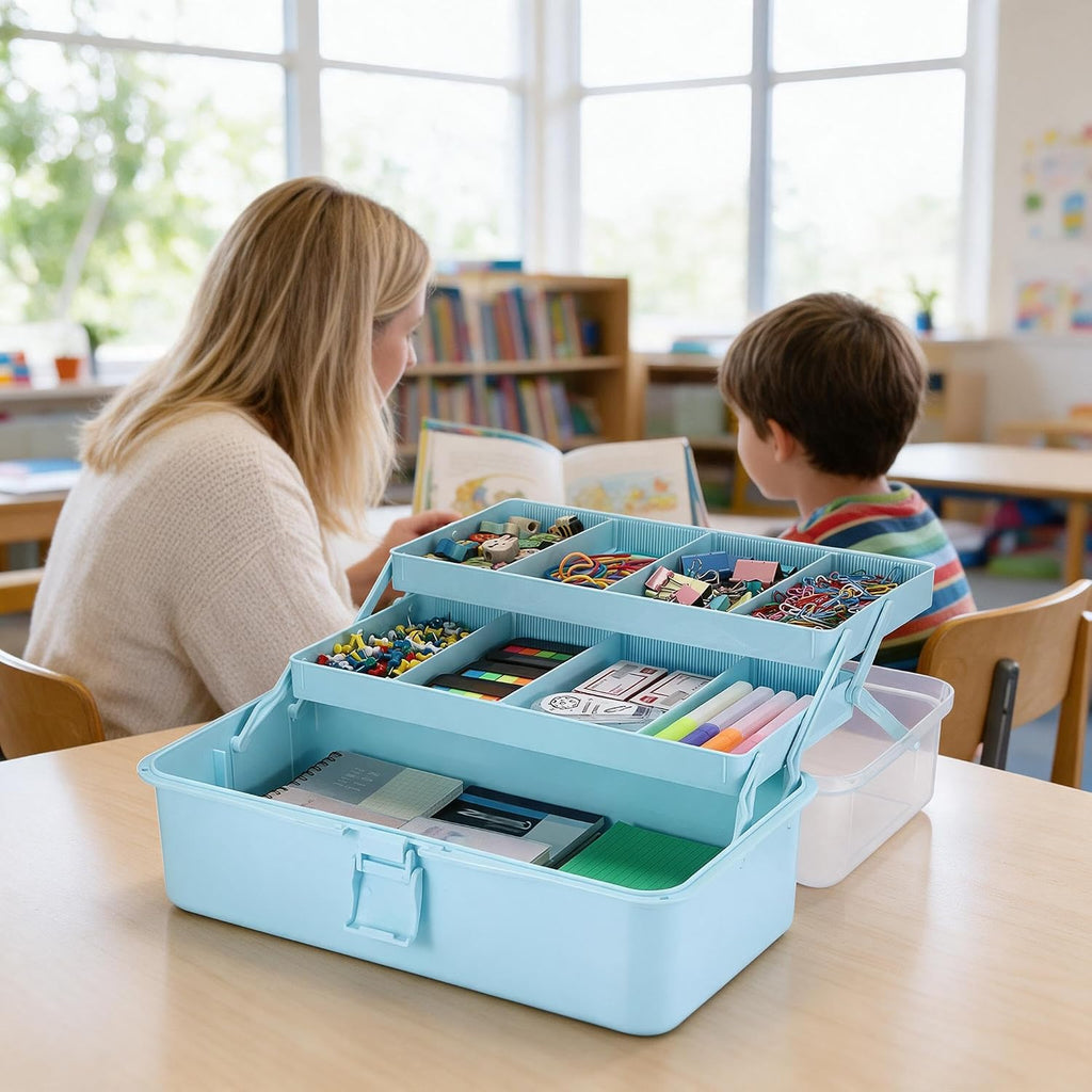 Tackle Box, 15-Inch Extra Large Art Storage Box with 3-Layer Folding
