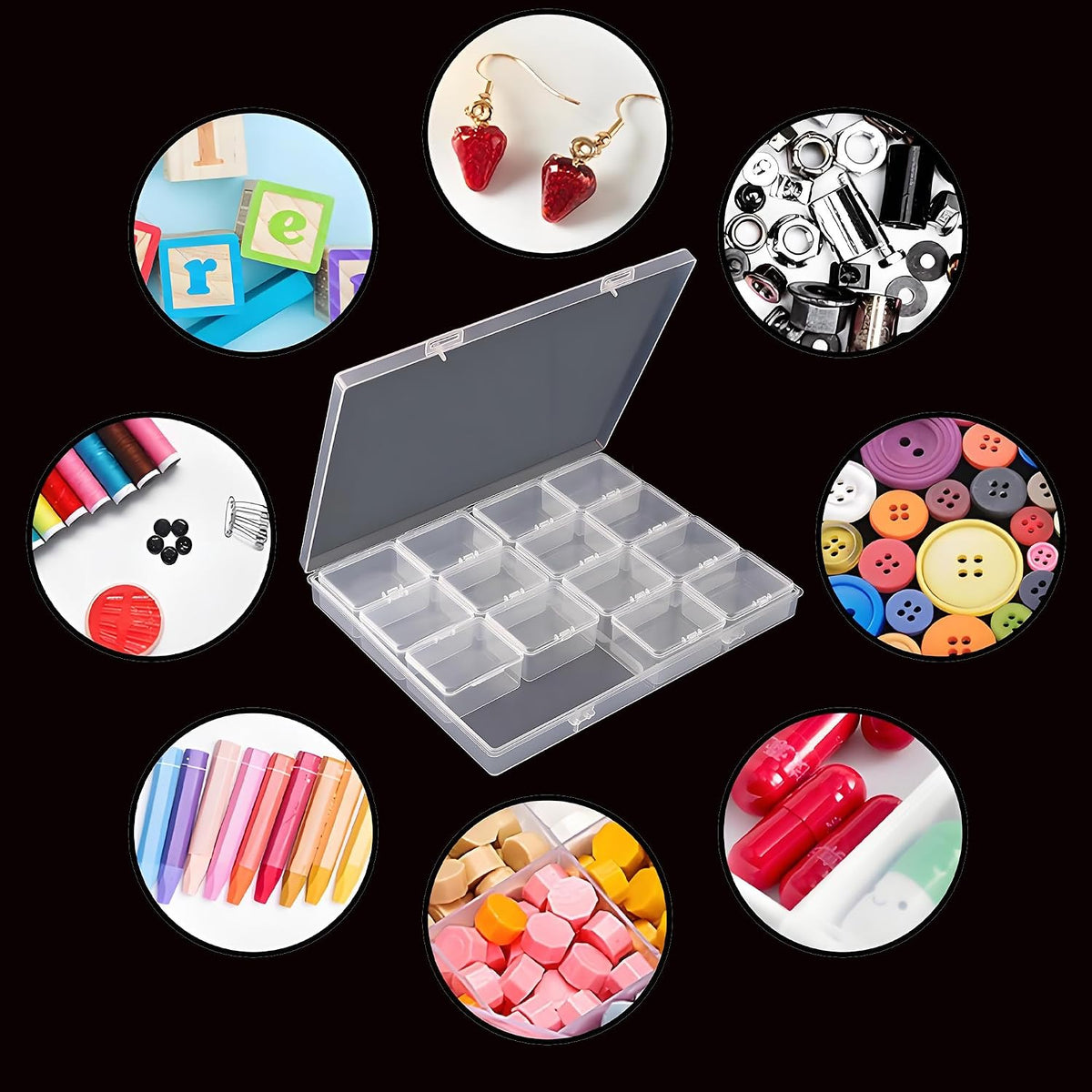 Large Bead Storage Box - 16 Grids Clear Organizer, 1 Pack,Portable for