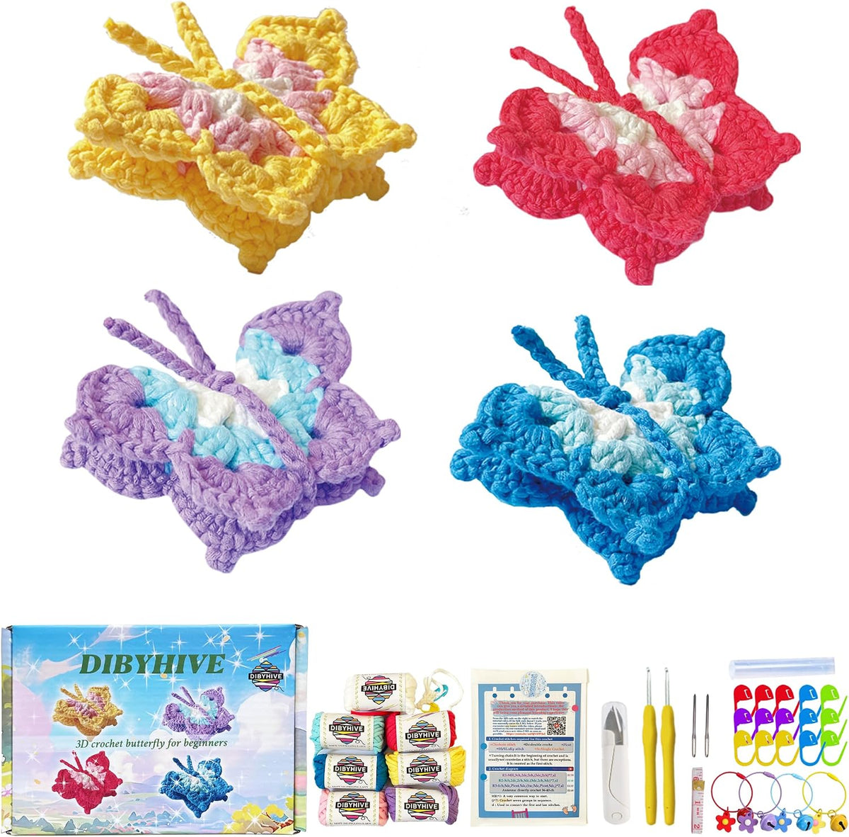 DIBYHIVE Crochet Kit for Beginners,Complete Video Tutorials,3D