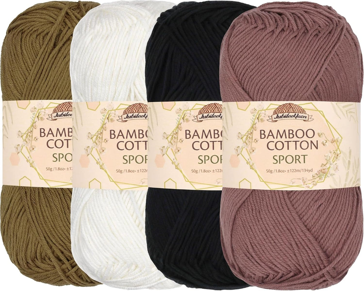 JubileeYarn Bamboo Cotton Sport Yarn - Shades of Achromatic - 4 Skeins