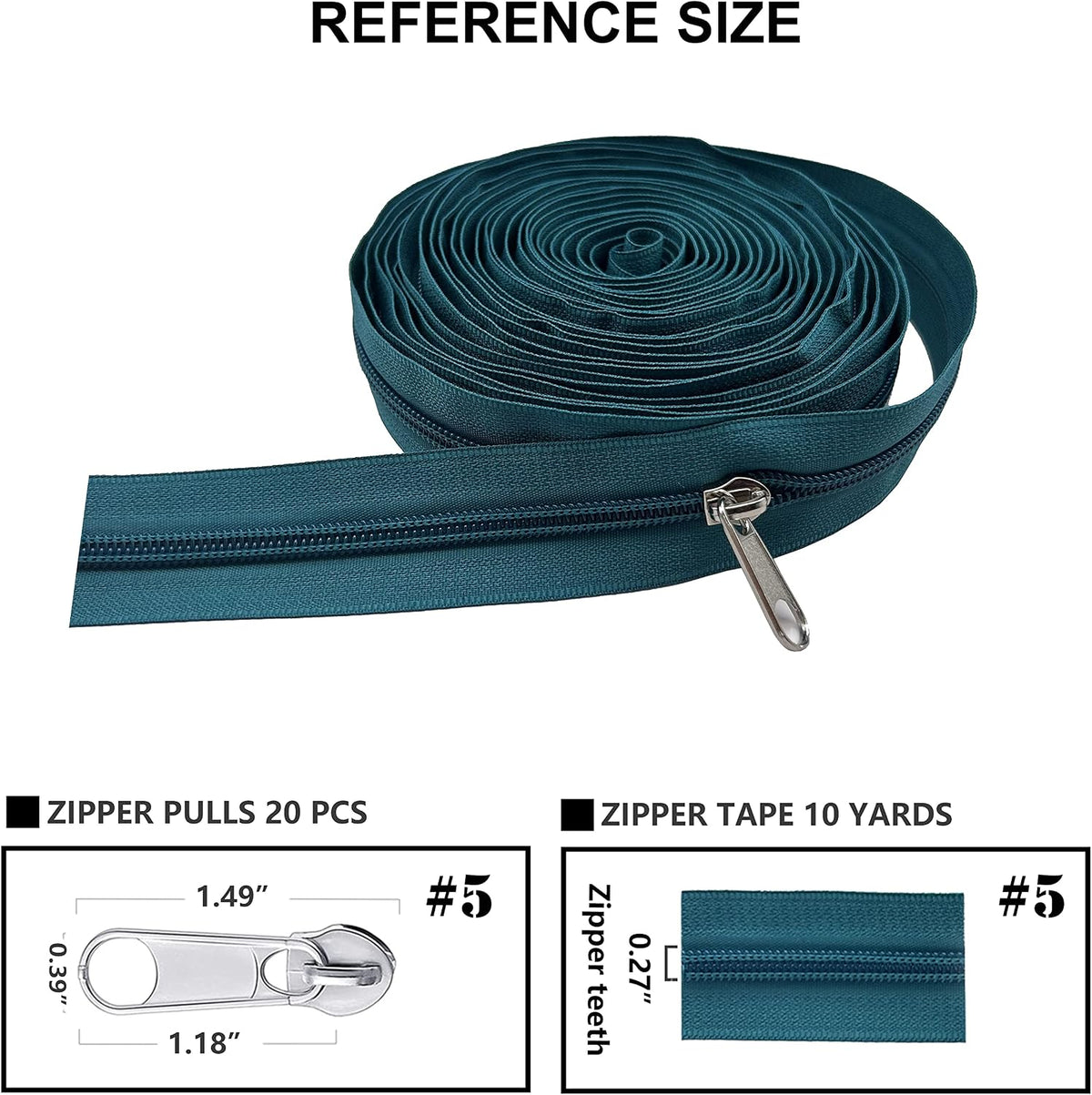 Goyunwell #5 Nylon Zippers for Sewing Tailor 10 Yards & 25pcs Zipper