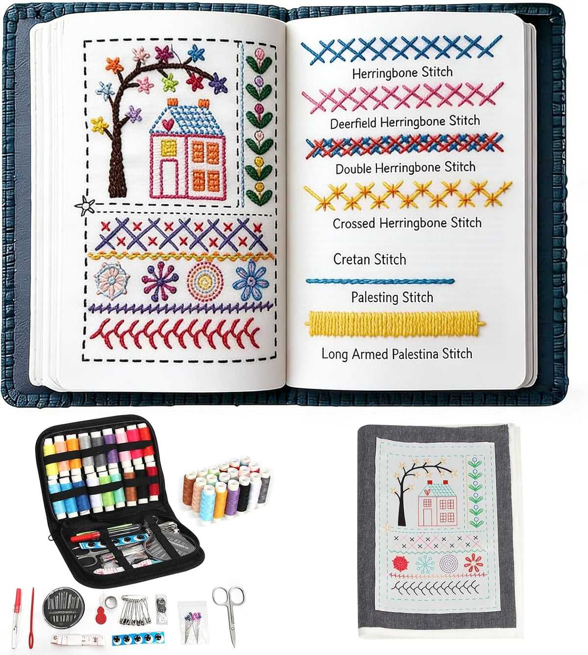 Oeedsns New DIY Embroidery Stitch Book Kit, Illustrated Guide to 106