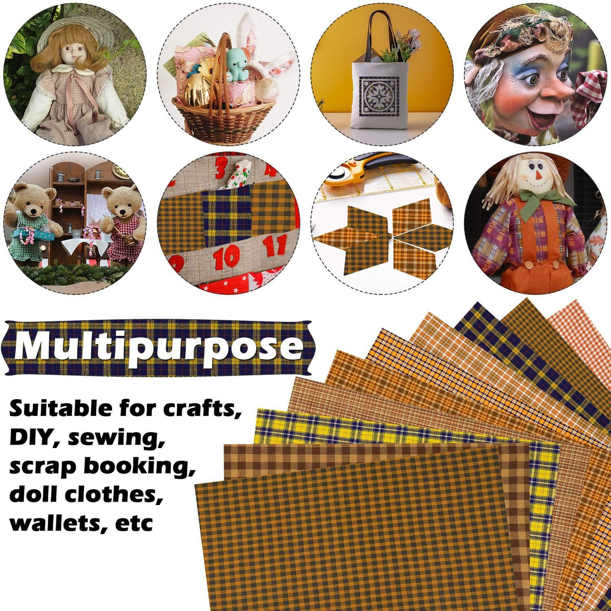 Tatuo 10 Pcs Fall Homespun Plaid Fabric 18 x 22 Inch Precut Squares