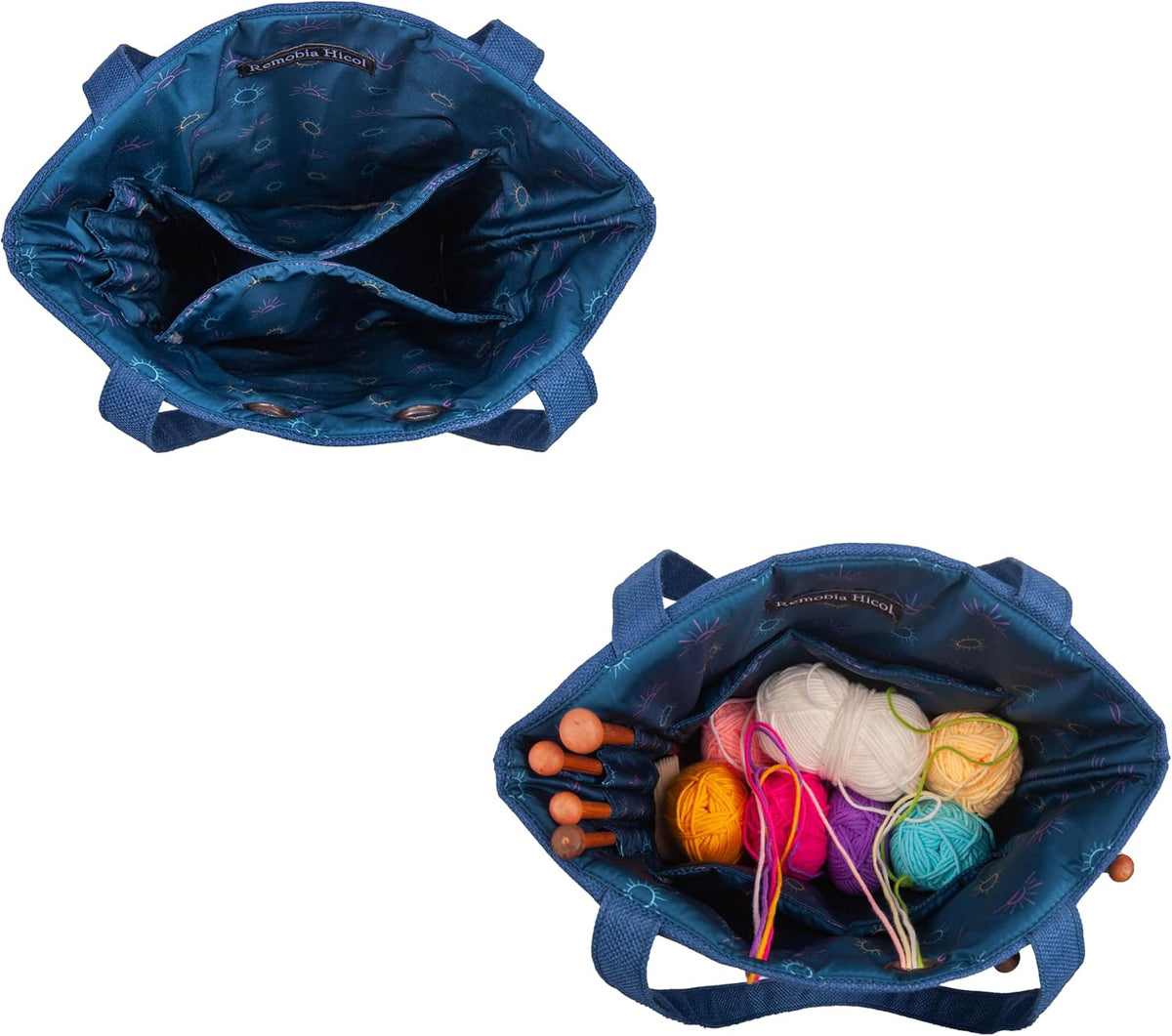 Linen Knitting Project Tote Bag,Portable Yarn Storage Bag for Crochet
