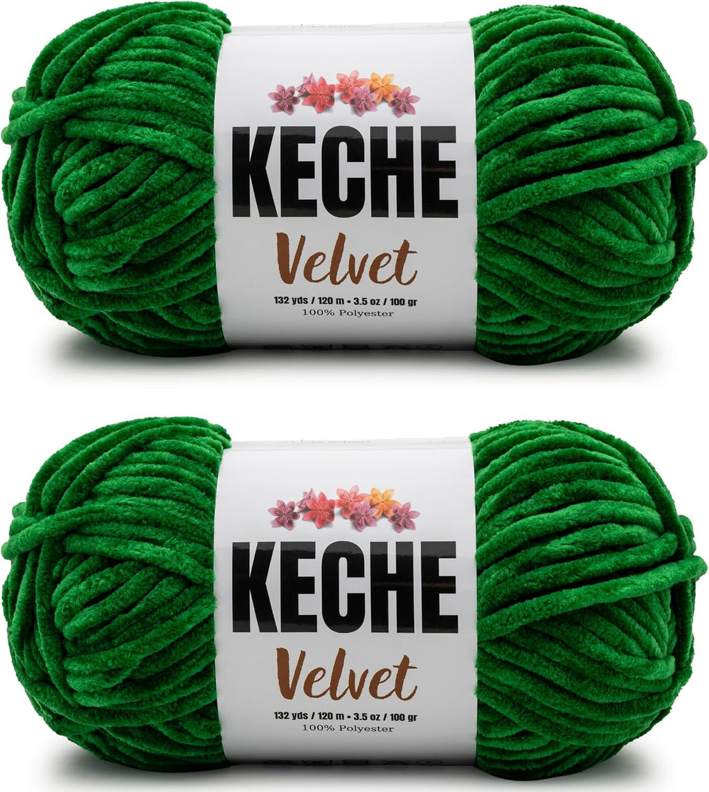 Keche Velvet Yarn for Crocheting, Soft Chenille Bulky Baby Blanket