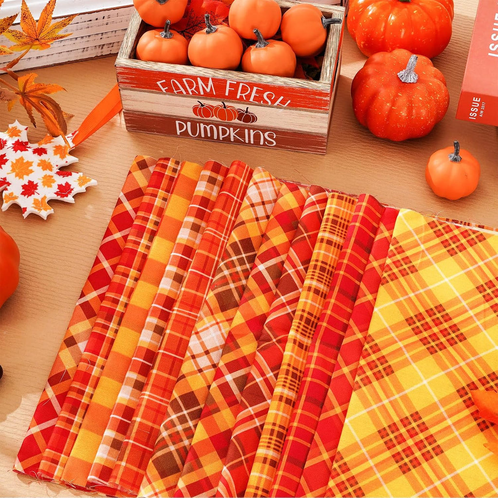 Whaline 12 Pcs Fall Cotton Fabric Bundles 10 x 10 Inch Autumn Buffalo