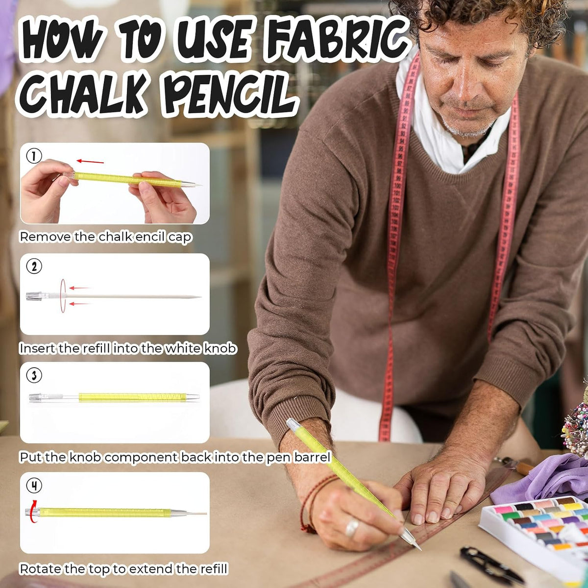 Motiskyy 56 Pcs Chalk Pencil Refillable Cartridge Set, Sewing Tailors