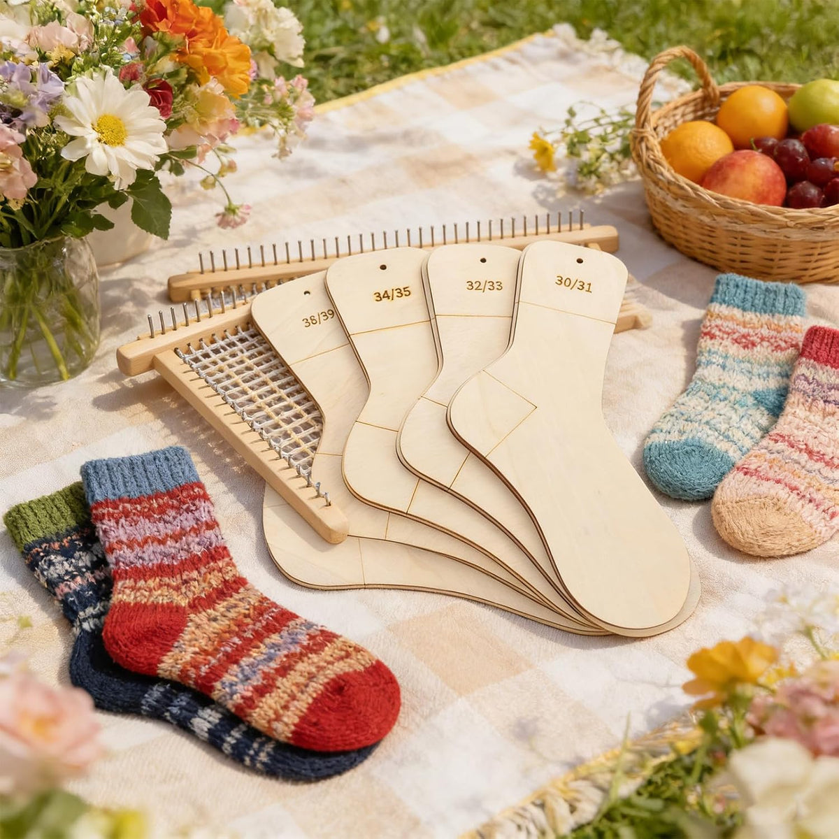 Wooden Sock Blocker Set for Knitting, 10pcs, Size 30-39