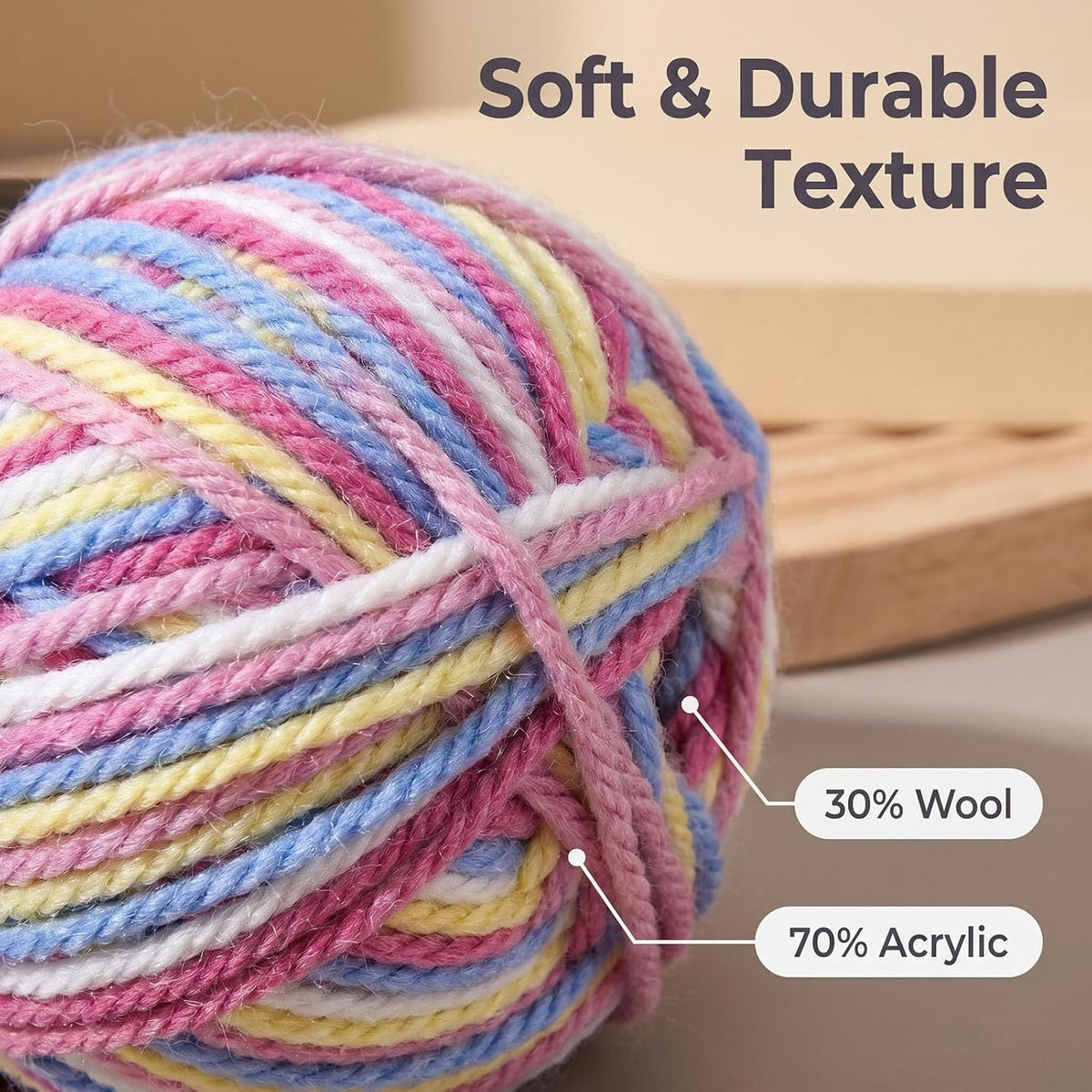 Ombre Gradient Yarn, 30% Wool 70% Acrylic Worsted Weight, 3mm Knitting