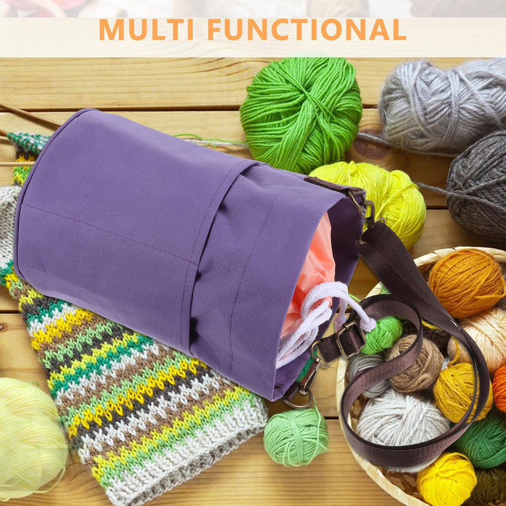 Canvas Crochet Yarn Holder Bag and Shoulder Strap with Drawstring