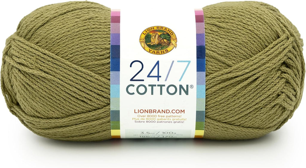 Lion Brand Yarn, 24/7 Cotton Yarn, Bay Leaf, Green, 1 Pack