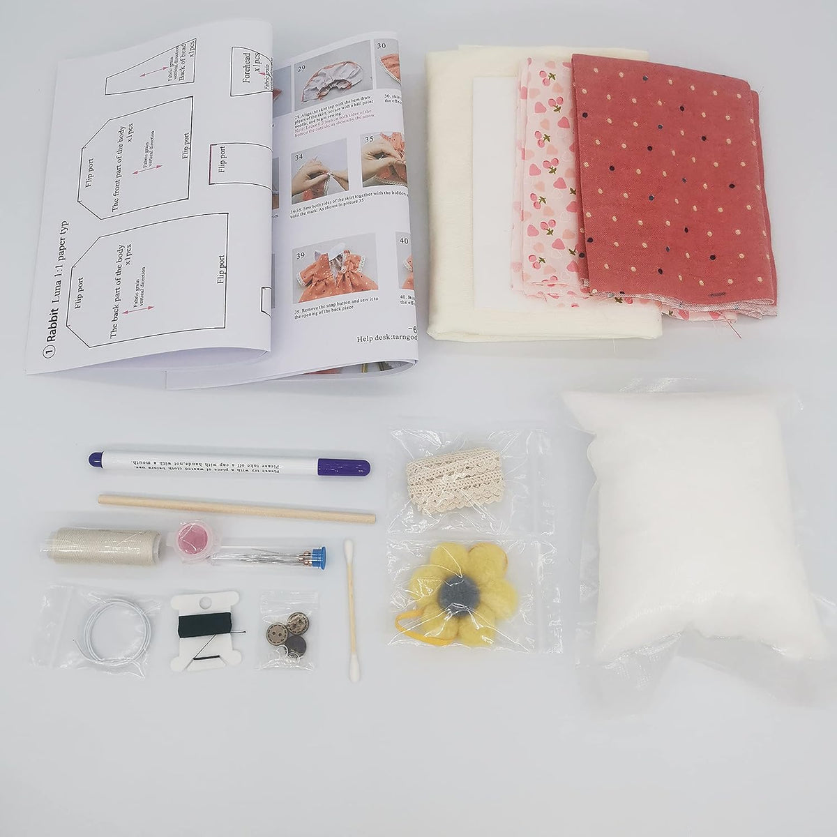 DIY Bunny Sewing Craft Kit, Handmade Fabric Project with Instructions