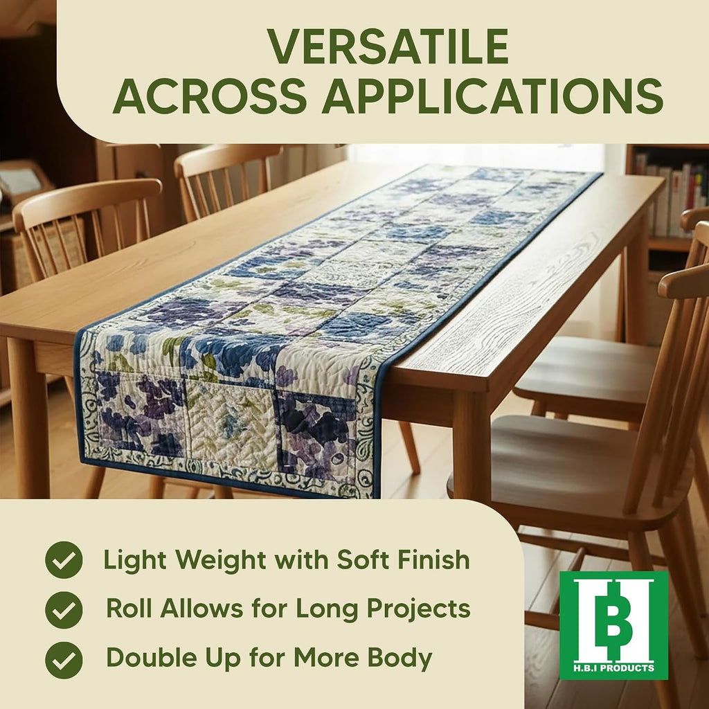 HBI Fusible Fleece Interfacing, Light Iron-On Quilt Batting, 12 in