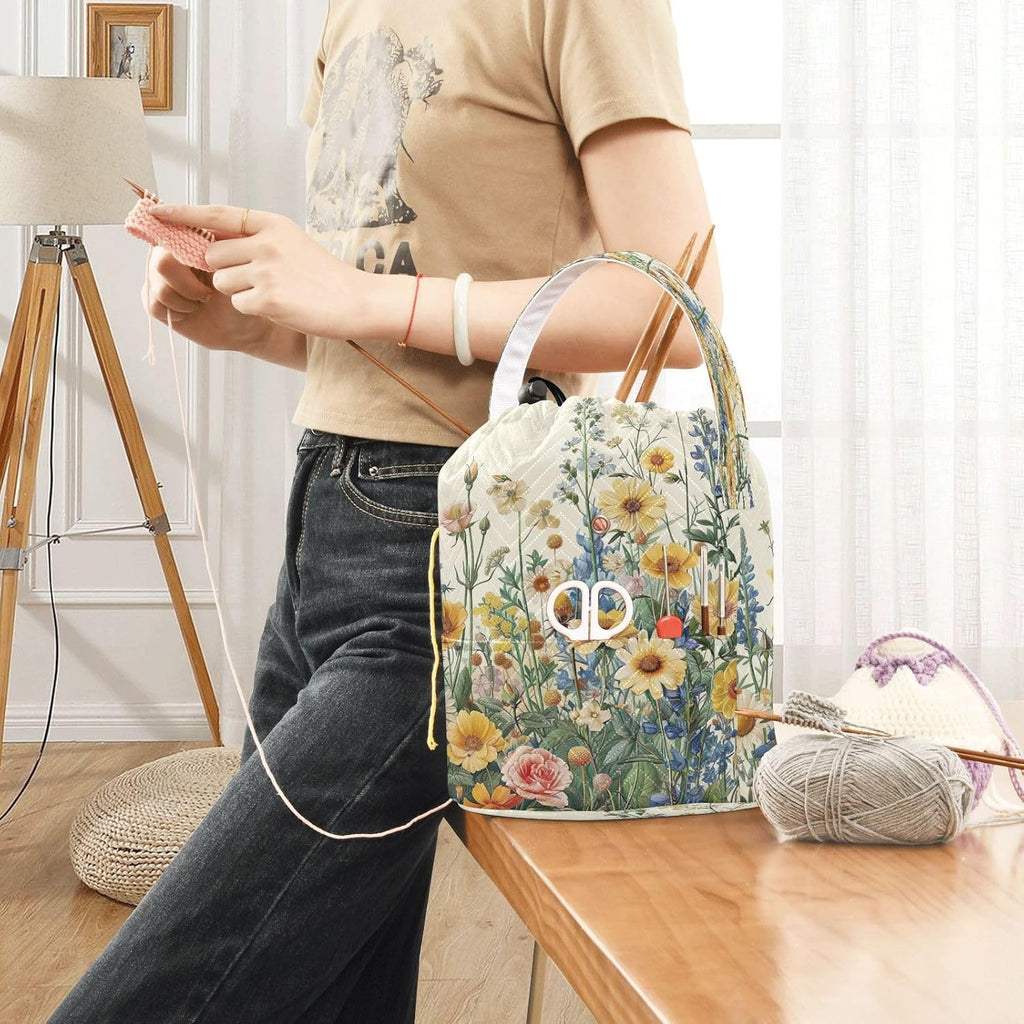 YETTASBIN Herbal Wildflower Yarn Storage Bag, Large Crochet Knitting