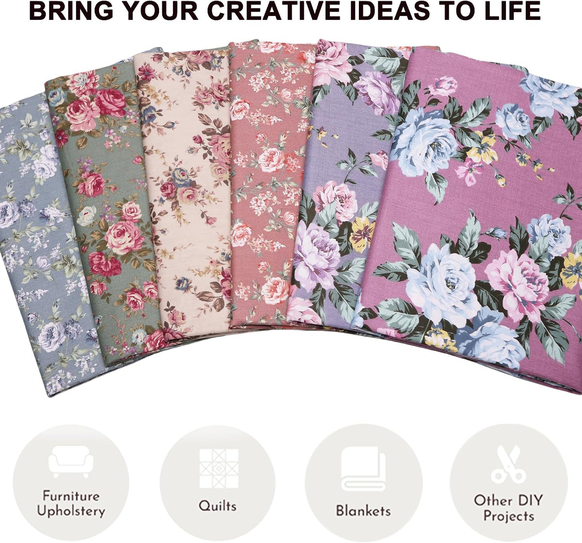 Vintage Floral Fat Quarter Fabric Bundles 18x22 Inches, 6Pcs 100%