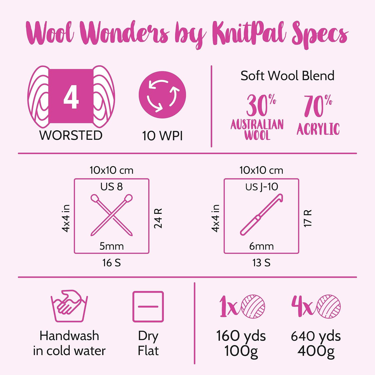 Wool Wonders Worsted Weight Wool Yarn,4-Pack (640Yds/400G) White
