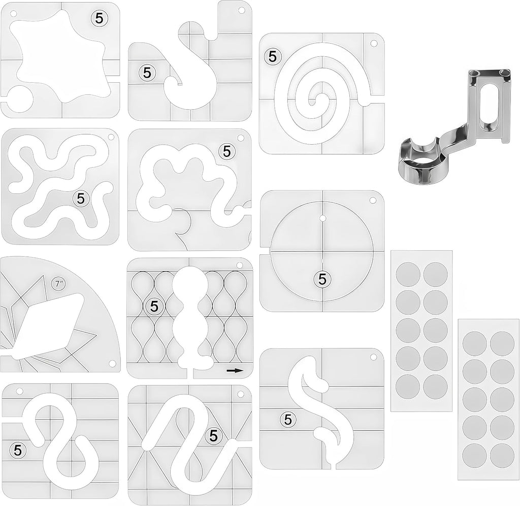 14PCS Free Motion Quilting Kit - 11PCS 3mm Templates, High Shank
