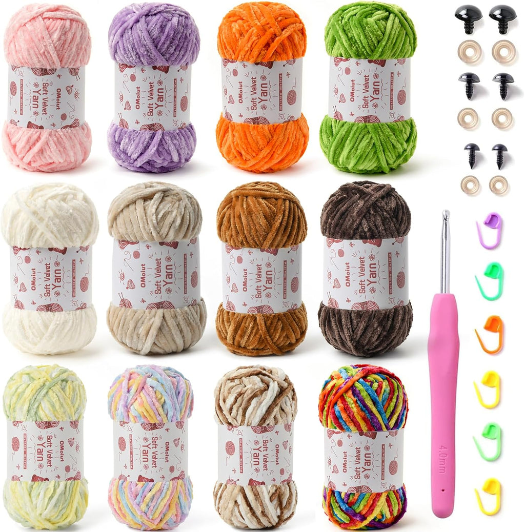12 Pack Chenille Chunky Yarn - Baby Yarn for Crocheting Soft - Red